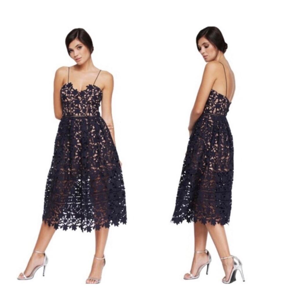 Few Moda New York Floral Lace Crochet Overlay Spaghetti Strap Midi Dress Small